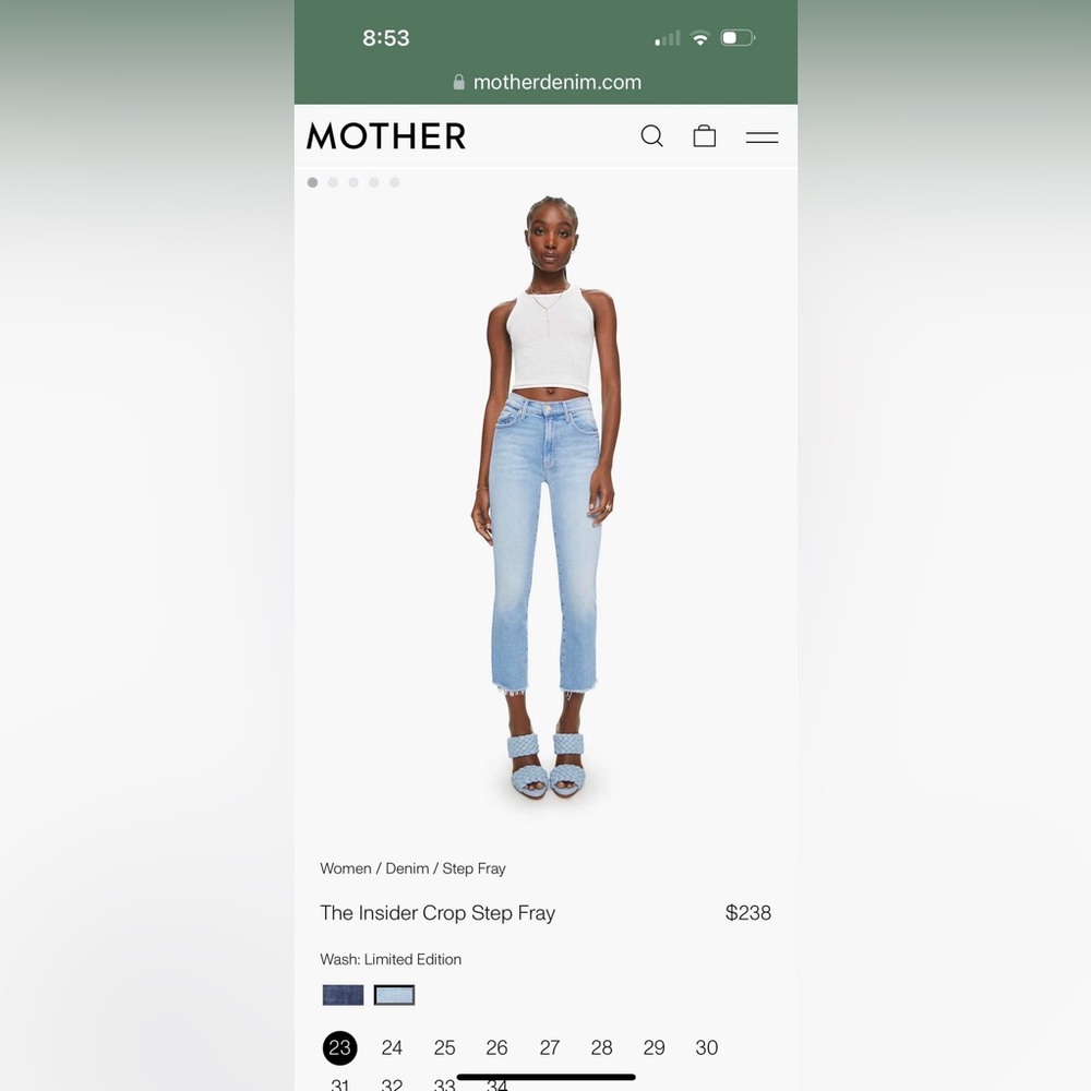 Mother denim The Insider Crop Step Fray size 26